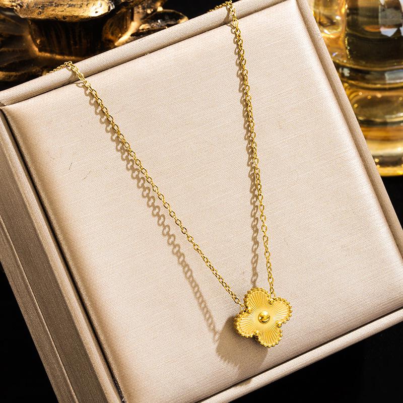 

Trendy Double-Sided Clover Pendant Necklace - Stainless Steel, Four-Leaf Charm