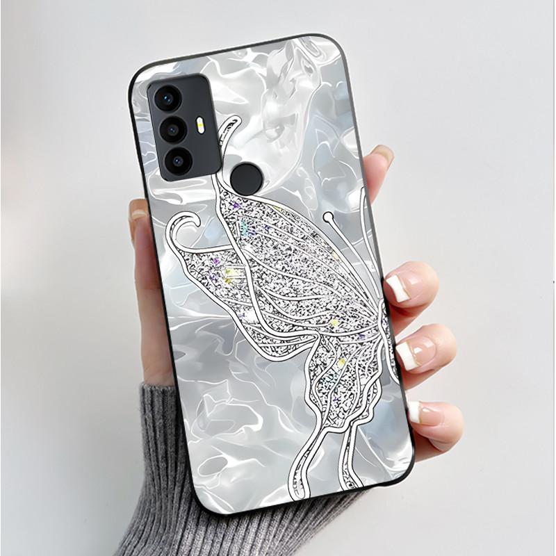For TCL 30 SE 30E 306 305 Case 6165D 6102H 6102A 6102D Phone Cover Fashion Butterfly Flowers Black Soft Silicone Casing Bumper