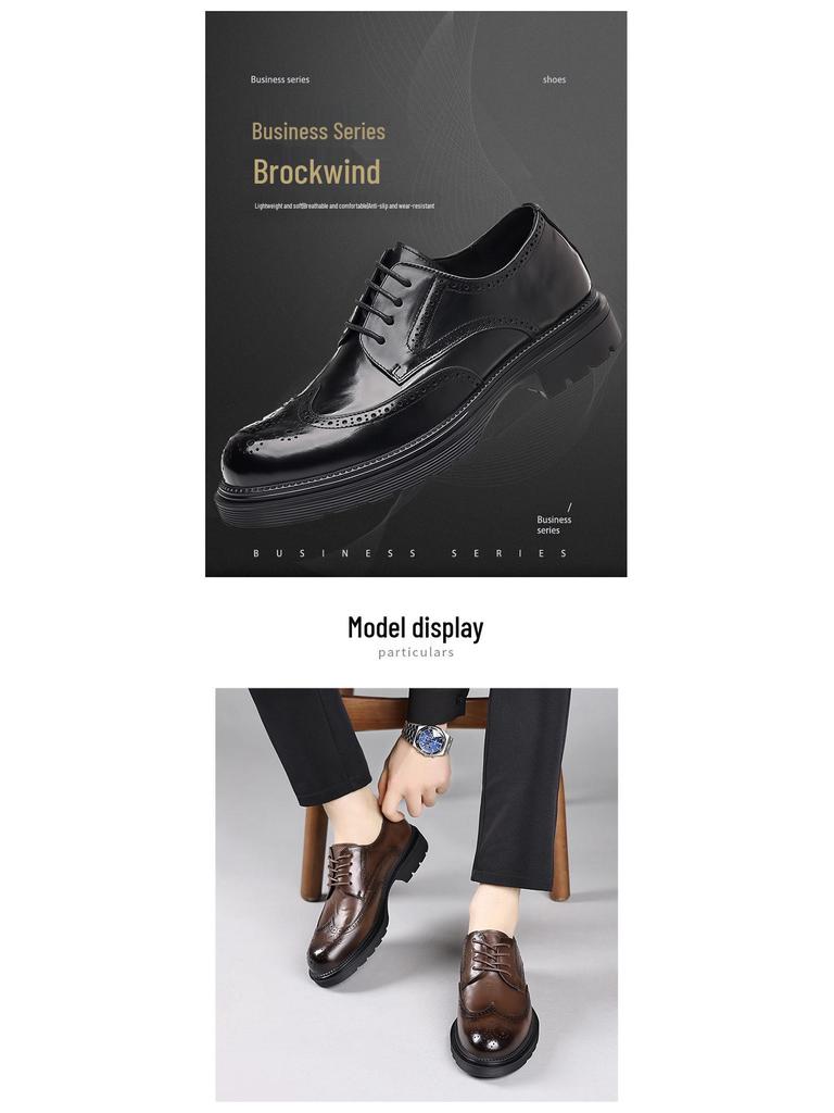 Men's Genuine Leather Brogue Shoes - Formal, Trendy High-end British Style with Thick Soles