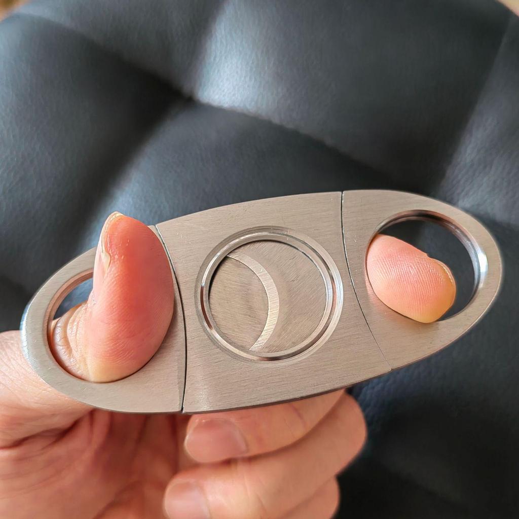 Portable Double-Blade Stainless Steel Cigar Cutter with Brushed Finish