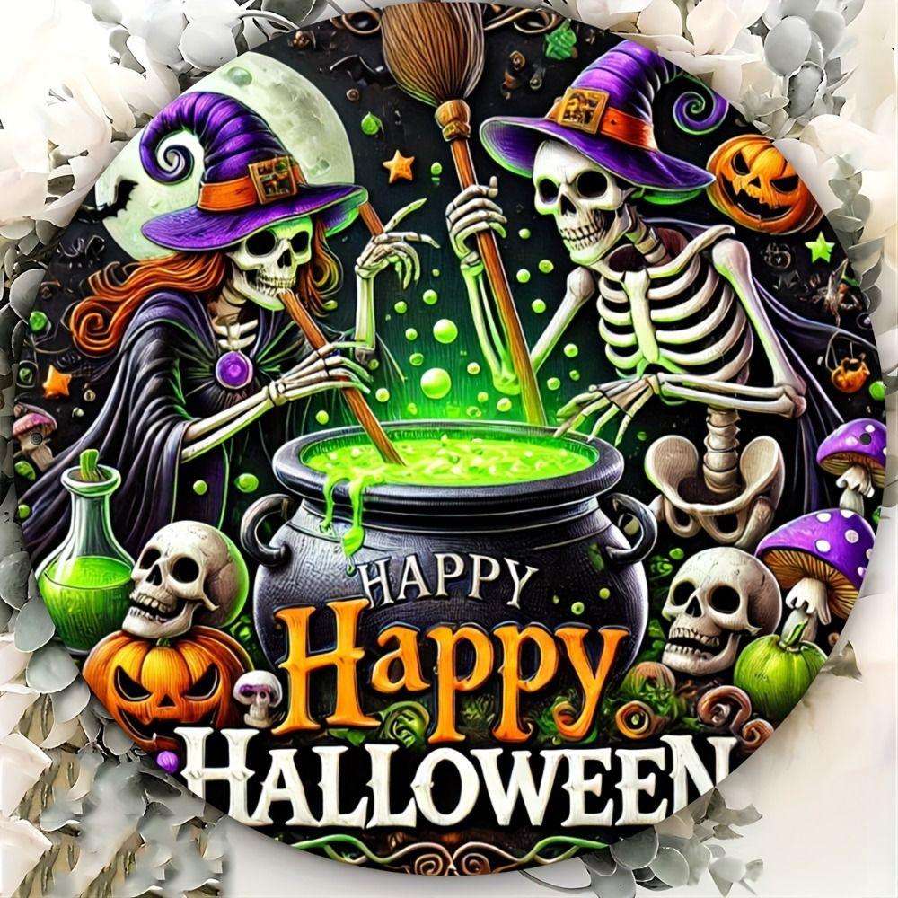 Vintage Round Halloween Sign Colorful Rustic Decor 20cm