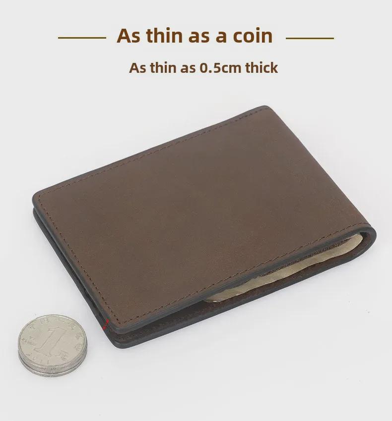 Men's Retro Genuine Leather Anti-Theft Wallet - Crazy Horse Cowhide, Thin and Short Design