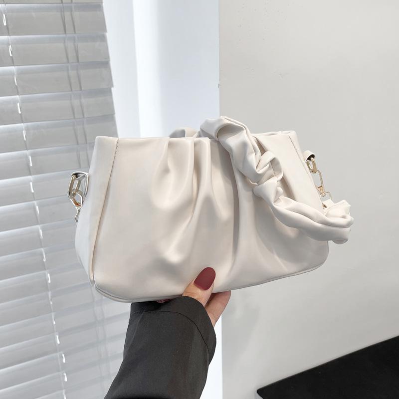 

Жіноча одноколірна застібка-блискавка з зморшкуватою хмарною сумкою для дозвілля ПУ сумки через плече квадратної форми під пахвами One Size білий