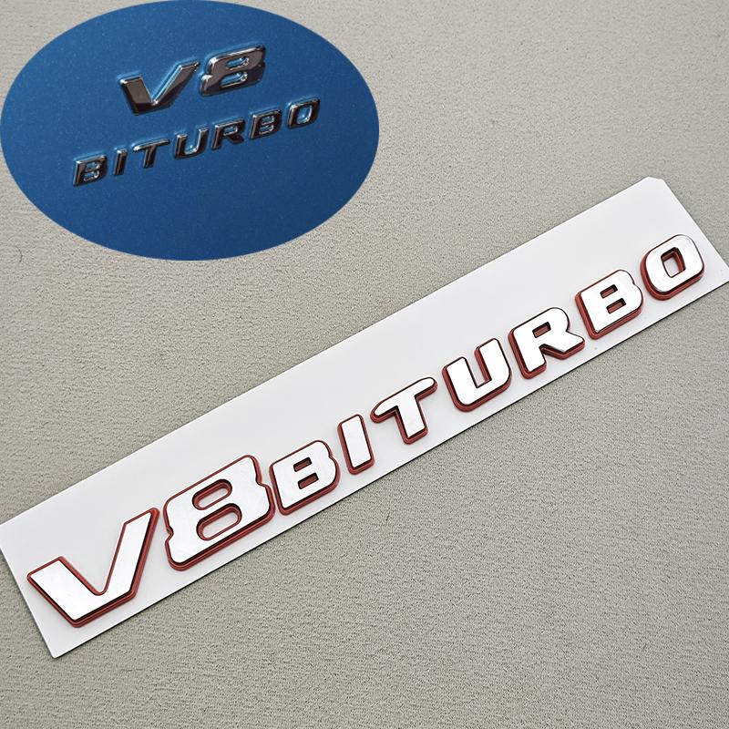 Chrome V8 BITURBO 3D ABS Fender Badge Side Emblem Decal Fit Mercedes Benz AMG C63 E63 G63 G500 Car Styling Sticker