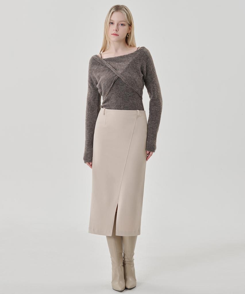 HYEYEONG KIM Cord Set Tailored H-Line Maxi Skirt - Light Beige