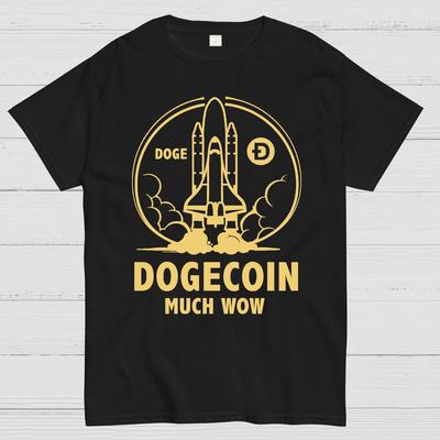 Dogecoin Rocket Ship Much Wow Meme Joke Funny Crypto Currency Elon Musk DOGE Cotton Summer Casual Cool Loose T-Shirt
