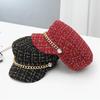 Tweed Plaid Cabbie Hat Chain Flat Cap Beret Hat Visor Peaked Hat