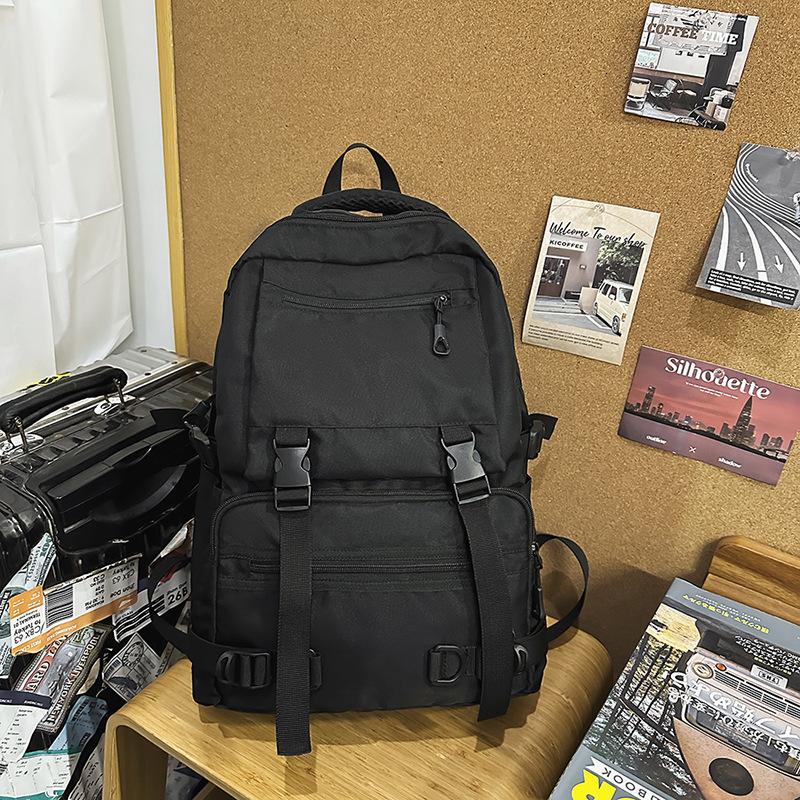 New Solid Color Casual Workwear Style Backpack  Large Capacity Multi Pocket Student Travel Backpack  College Student Backpack