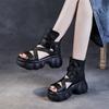 Women's Shoe Toe Layer Cowhide Roman Style Thick Soled Sandals Women's Fish Mouth Buckle Leather Cool Boots