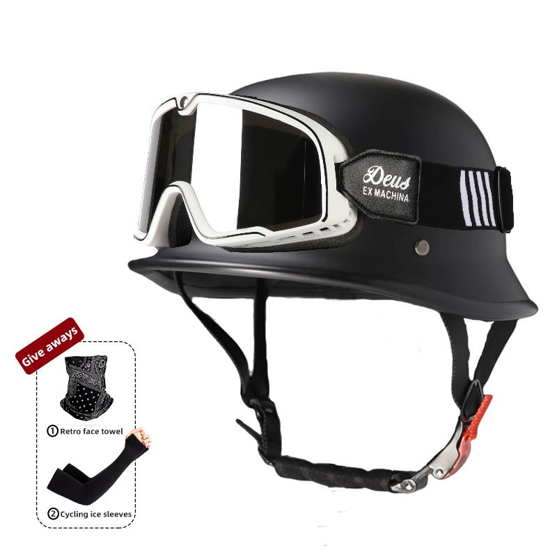 Motorcycle Helmet for Men In Summer, Harley Retro Half Helmet Electric Car, German Style Soldier Prince Cruise Car, Four Season