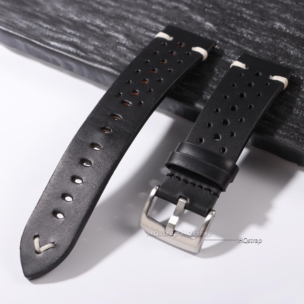 

Breathable Retro Genuine Leather Watchband Oil Wax Discoloration Cowhide Leather Strap 20 22mm High Quality Business Watch Band 22mm чорний