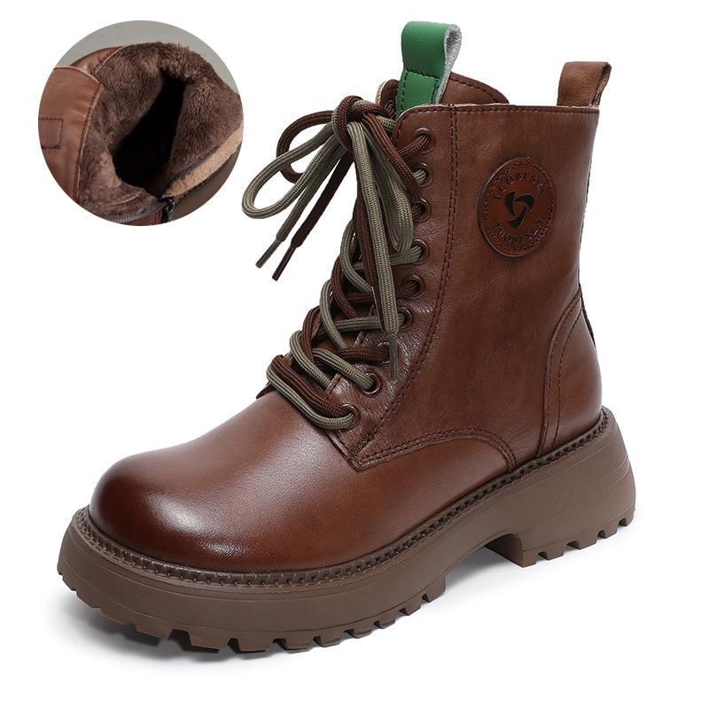 First layer cowhide Martin boots women's locomotive European short boots round head platform autumn and winter women's shoes boots long boots women's
