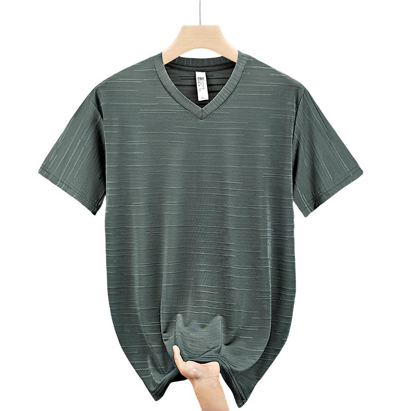 Summer Thin Plus Size Short Sleeved T-shirt For Men's Loose Half Sleeved V-neck Ice Silk T-shirt
