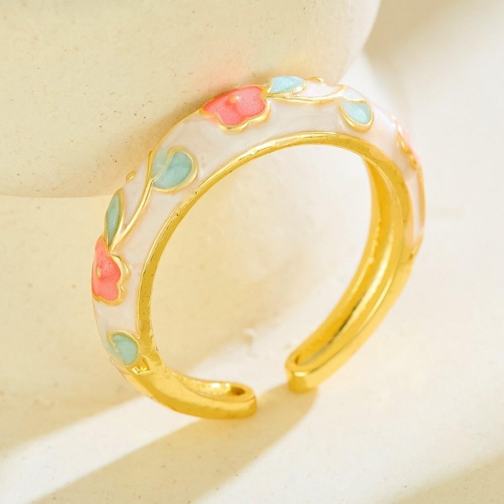 Colorful Oil-Drop Enamel Ring Versatile Drip Glazing Ring Vintage Flower Open Ring  Wedding