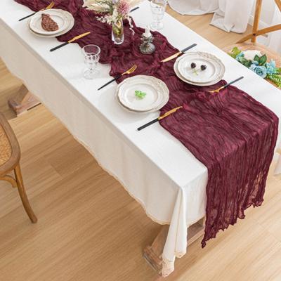 Mull-Tischläufer Knitteriger Boho-Tischläufer 2 m 3 m 4 m Rustikaler Bauernhaus-Tischläufer für Hochzeit Verlobung Brautparty Partydekoration