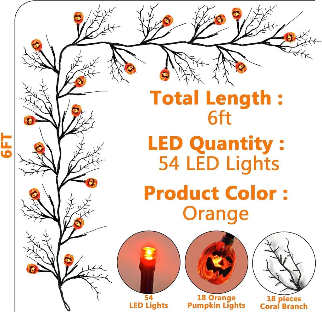 LED Willow Vine Twig Garland Battery Operated Waterproof Scary Halloween Decoration For Wall Mantle Fireplace Lighting