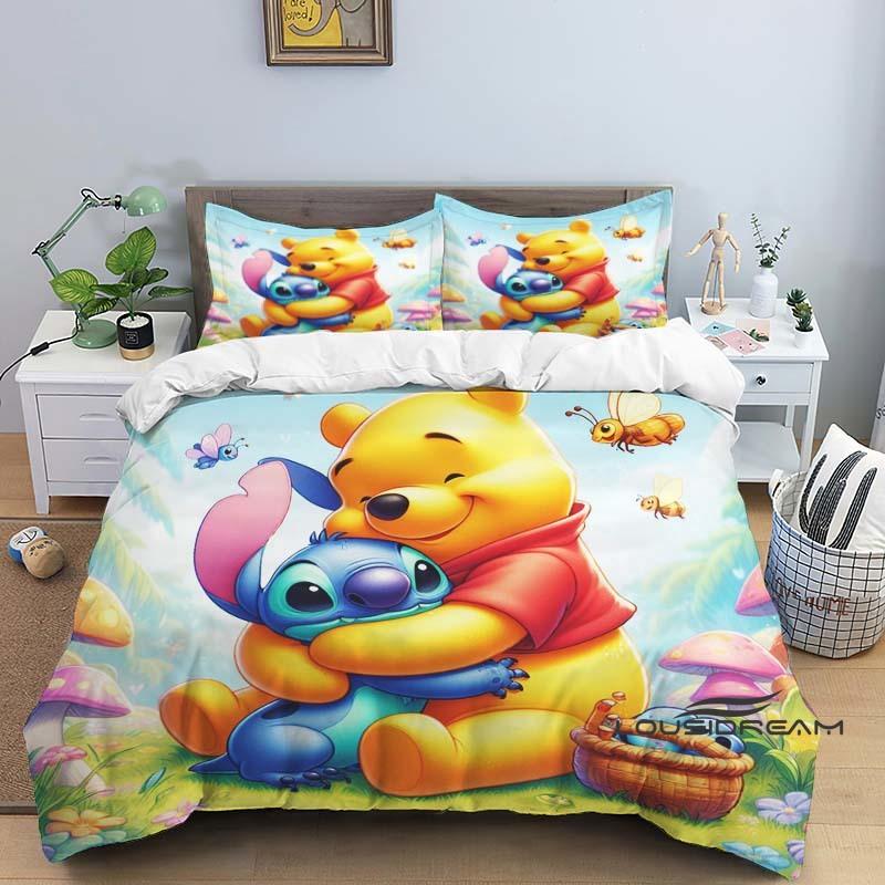 A Set of Pooh Bear Themed Bedding, 3D Digitally Printed, All-season Polyester Duvet Cover and 2 Pillowcases.