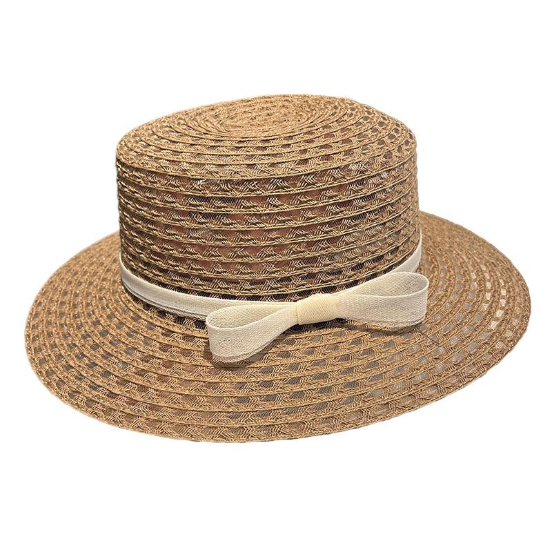 French Large Brim Woven Soft Straw Hat Women's Spring and Summer Seaside Beach Photo Visor Elegant Bow Sunscreen Hat