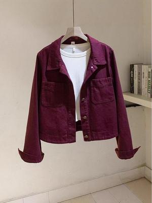 Vintage Hong Kong Style Women's Casual Denim Jacket with Petite Lapel - Spring/Autumn Versatile Cardigan