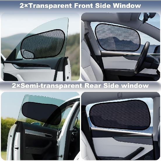 XCBYT Tesla Model Y Car Window Shades For Baby | 4 PCS Cling Side Window Sun Shade For Sun Blocker, Heat Ulation | Semi-Transparent Car Privacy