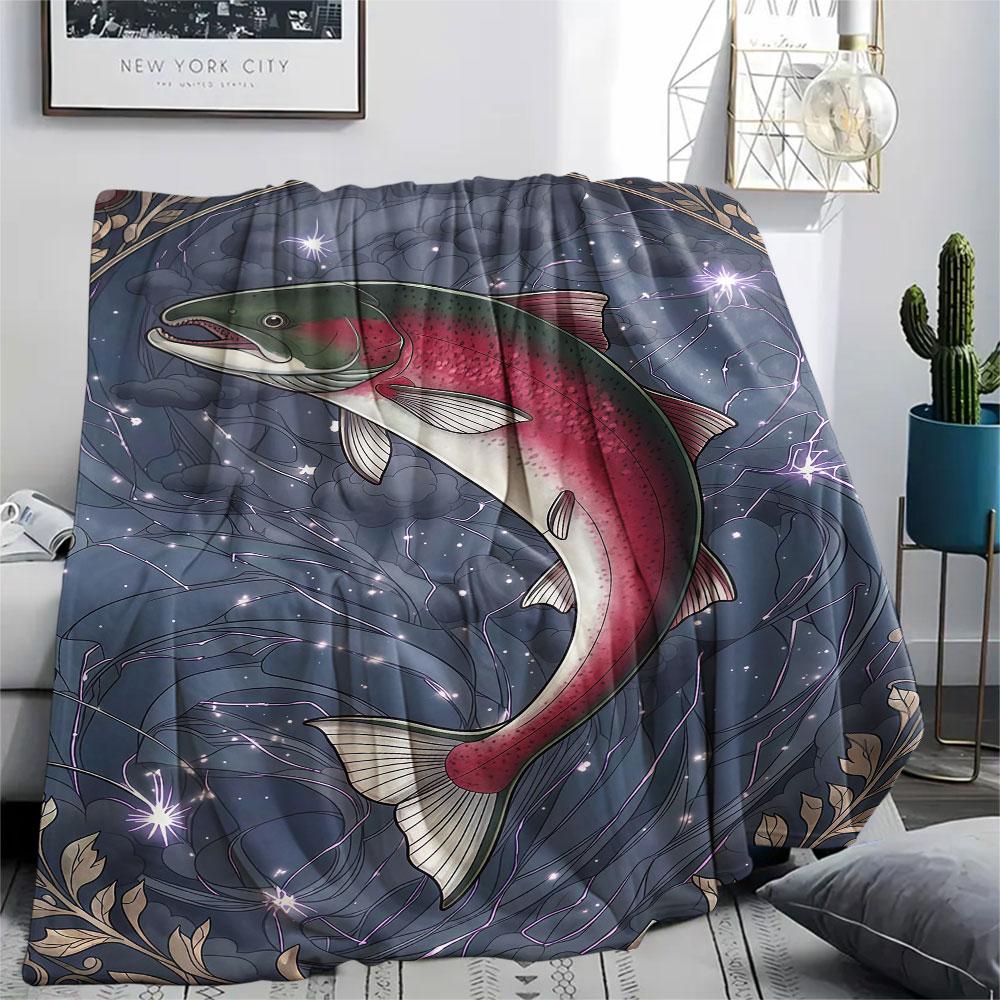 1Pc Marine life Print Flannel Blanket, High quality Comfortable for All Seasons, Home Decor, Warmth and Comfort, Perfect for Christmas Gifts