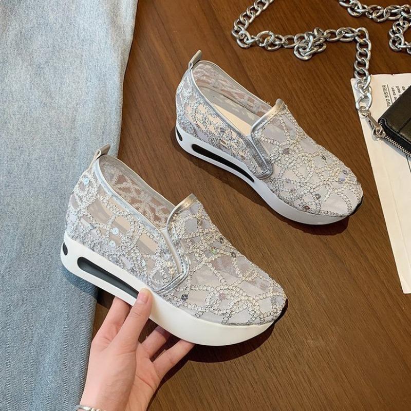 Large size mesh casual single shoes women's summer breathable sequins sports casual sandals