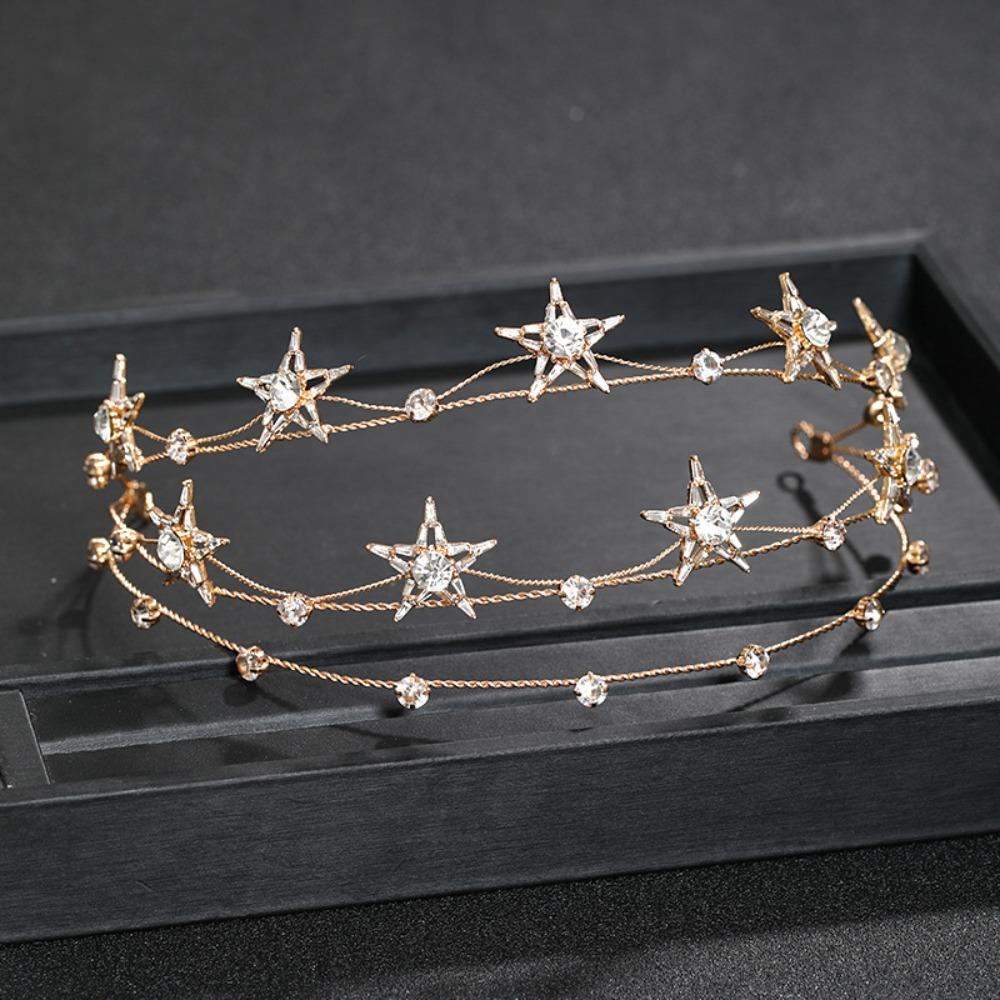 

Silver Star Bridal Tiara Jewelry Sparkling Crystal Star Crown Women s Wedding Tiara Pageant Event золотий