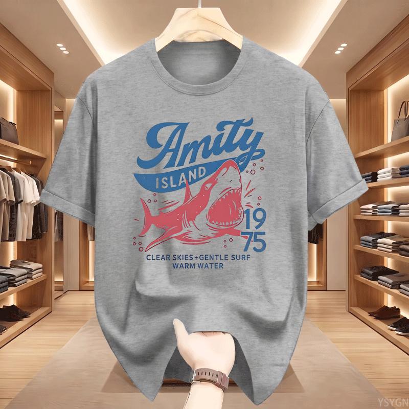 Unisex S Short Sleeve T Shirt Amity Island 1975 Shark Vintage Movie Graphic Print Crew Neck Tee Summer Casual Tops Male Soft Shirt