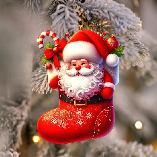 2Pcs Christmas Car Mirror Pendant Santa Claus Candy Cane Acrylic Ornaments Vibrant Festive Decor for Rearview Mirror Home Backpack