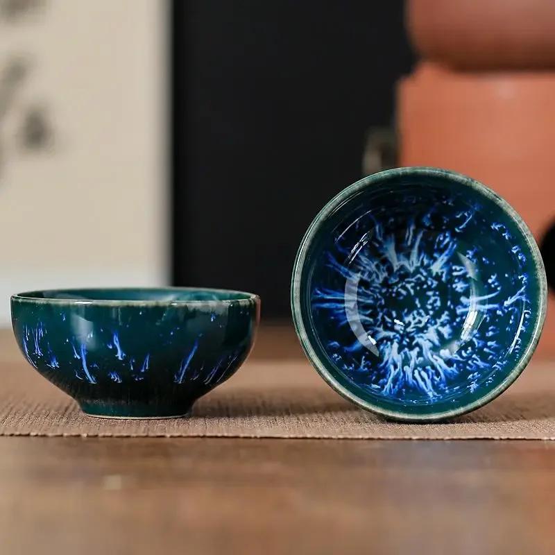 1pc Kiln Change China Ceramic Tea Cup Temmoku Glaze Porcelain Kung Fu Cups Set Pottery Jianzhan Drinkware Tableware Wholesale