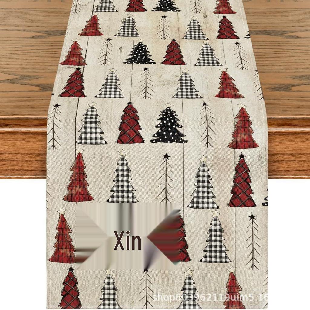 Christmas Table Runner with Santa and Tree Design