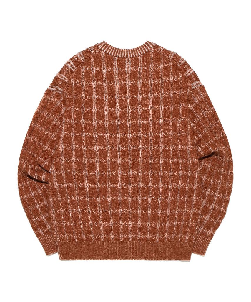 LEE Round Neck Two-Tone Cable Knit Brown