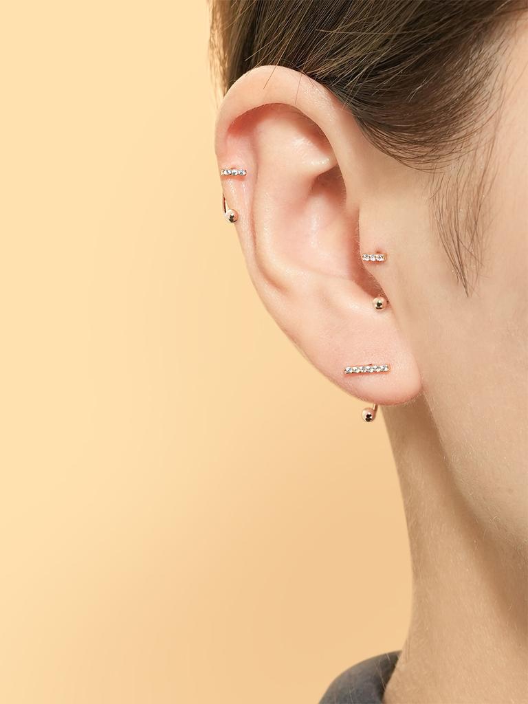 Minimalpiercing 14K Cubic Stick Curved Ring Piercing Earrings