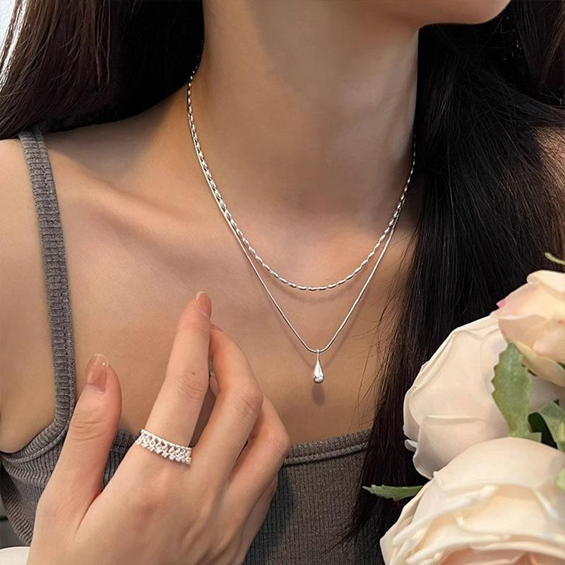 New 925 Silver Double Necklace Simple Charming Women's Pendant Geometric Shape Choker Birthday Gift Exquisite Jewelry