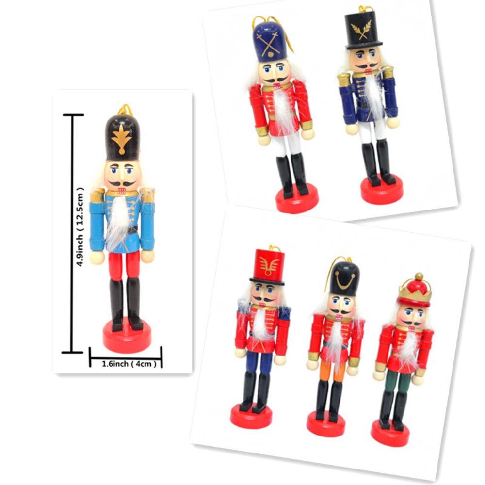 6pcs/set Figurines Soldier Puppet Pendant Painted Nutcracker Doll Nutcracker Puppet  Car Pendant