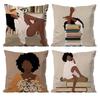 Black Woman Art Anime Pillow Case Anti-dustmite Pillowcase Invisible Zipper Silky Short Plush Sofa Cushion Cover
