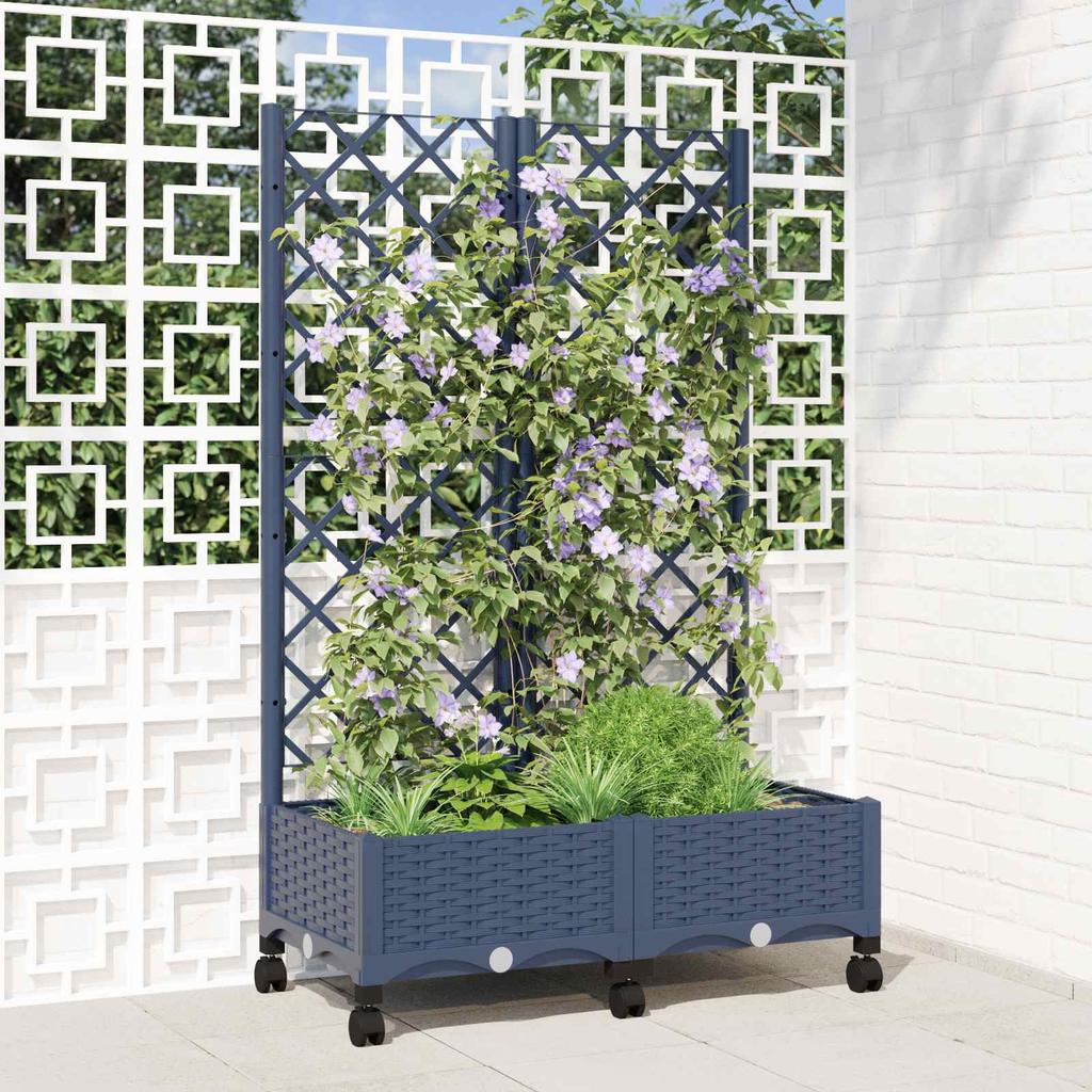 Planter with Trellis and Wheels Blue Grey 80 X 40 X 131.5 Cm