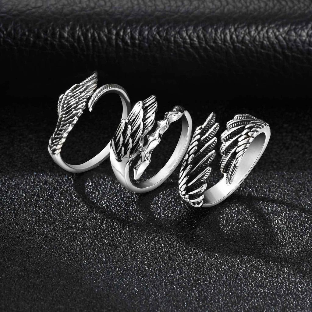 Retro Wings Ring for Men,Gothic Devil Wings Adjustable Metal Ring,Punk Hip Hop Jewelry Gift