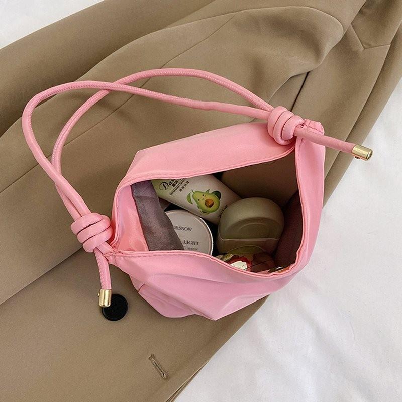 Versatile Minimalist Shoulder Bags For Women Soft Nylon Fabric In Elegant Pink And Black