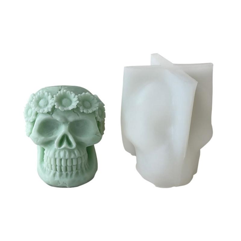 3D Skull Candle Silicone Mold DIY Desktop Ornament Crystal Epoxy Resin Molds Halloween Decoration Gypsum Soap Plaster
