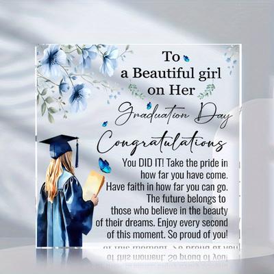Inspirational Acrylic Graduation Decor - with Motivational Quote for Home & Bedroom, Floral Graduation Cap Design, Perfect for Graduation Party Suppl