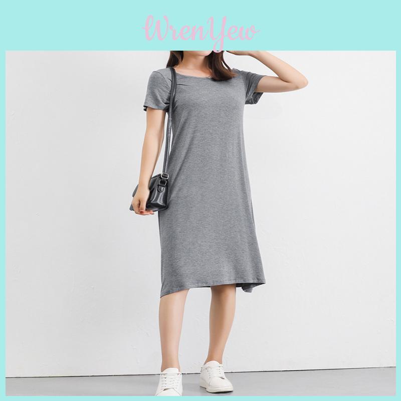 Plus Size Women's Summer Modal Short Sleeve Long T-shirt Casual Dress For Effortless Style