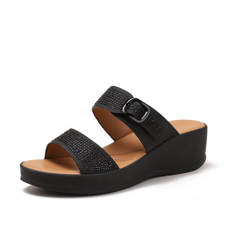 

Rhinestone slope slippers women wear South East Asia Bohemian ethnic style Roman vacation word with sandals 36 чёрный