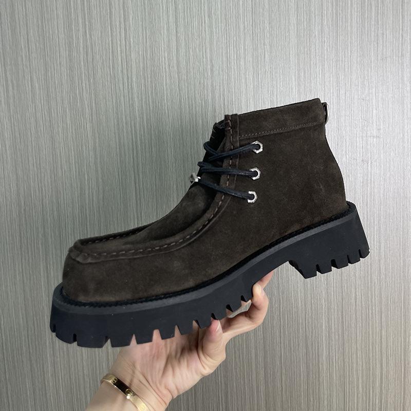 Nya Produkter Dam Derby-skor Läder Brun Mocka Rund Tå Snörning Tjock Sula Mångsidig Loafer För män