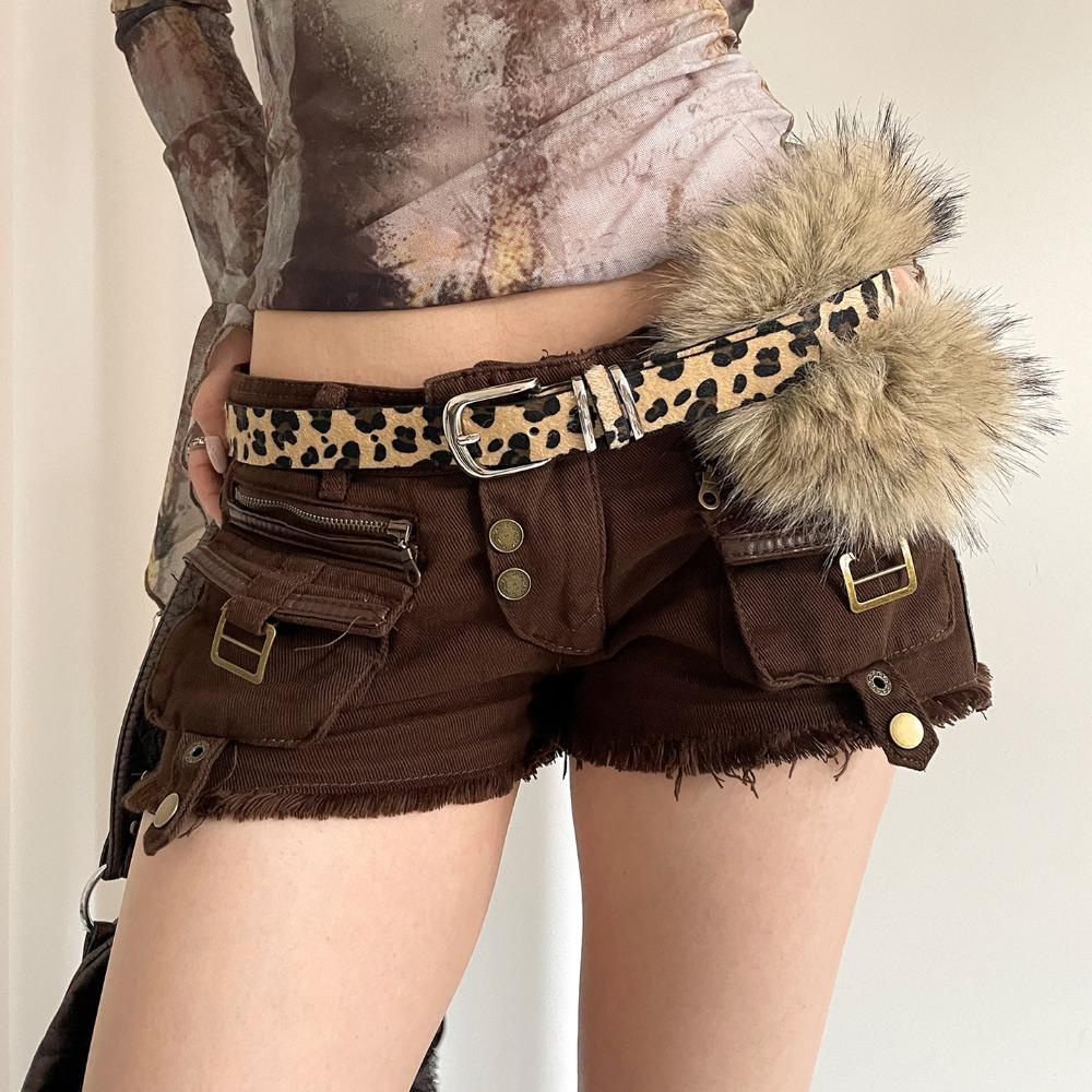 PU Leather Furry Waistband Faux Fur Y2K Waistband Simple Plush Belt  Spicy Girl