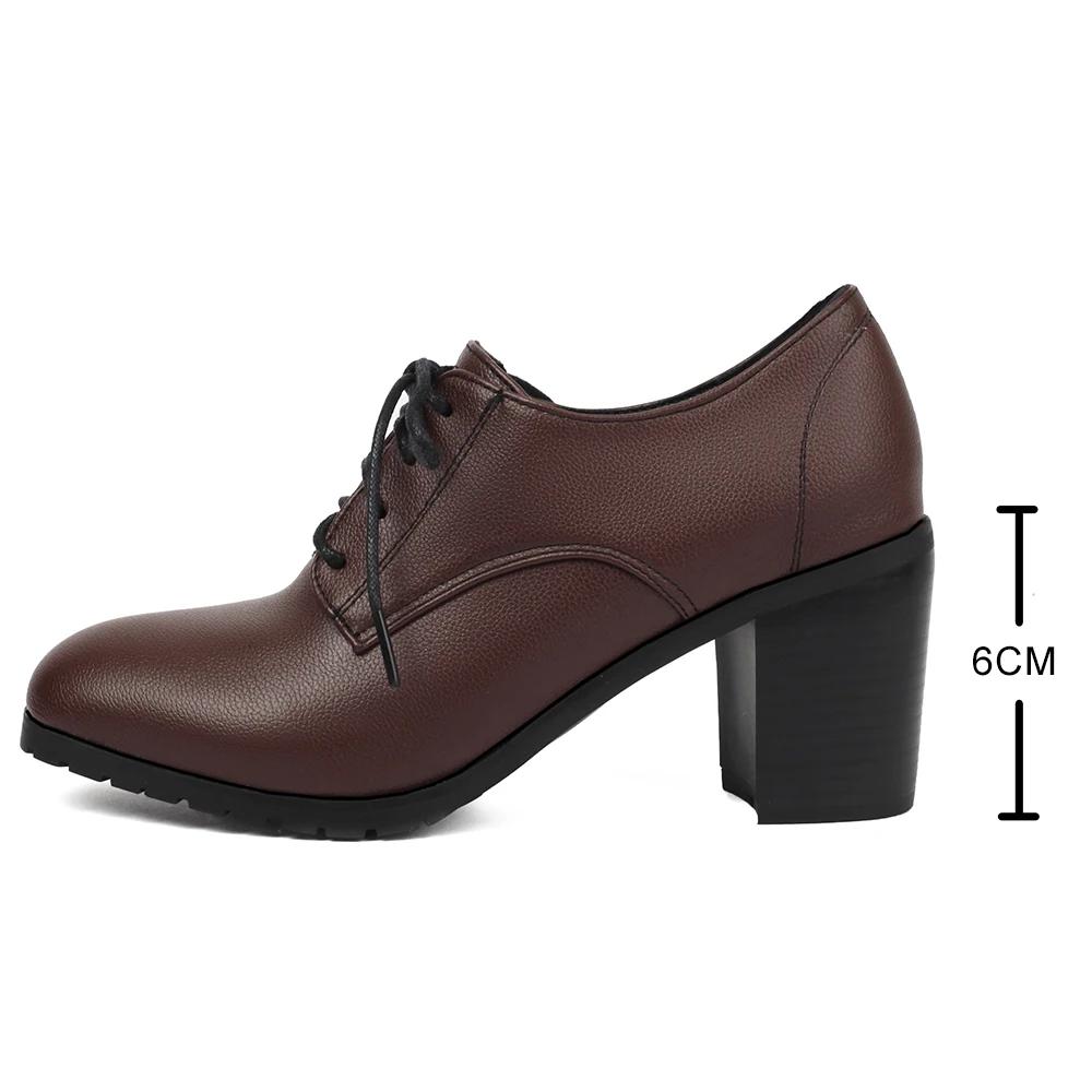 Fashion Big Size 44 Women Derby Oxfords Retro High Thick Heels Brogues Black Round Toe Party Dress Office Lady British Lace Up Shoes
