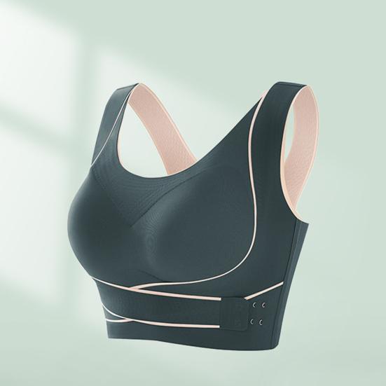 Front Cross Side Buckle Sports Bra for Women Wireless Posture Correction Bra Full Coverage Push