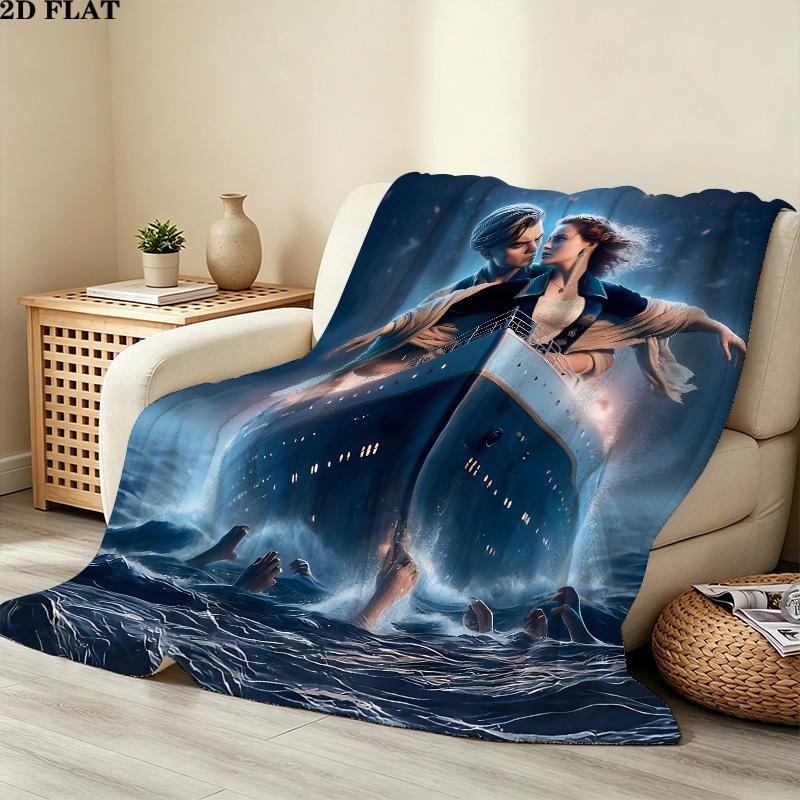 1PC Titanic Patterned Flannel Blanket Suitable For All Seasons For Home Decor Warmth And Comfort Gifts Holiday Present