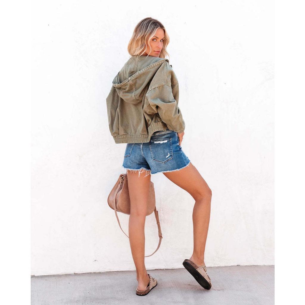 IHUASU Chaqueta Vaquera Una Chaqueta Holgada con Capucha y Cordón para la Moda Urbana Femenina En Otoño e Invierno