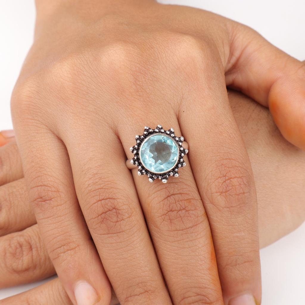 Sky Blue Topaz Gemstone 925 Sterling Silver Jewelry Handmade Ring Birthday Gift RR-7-7
